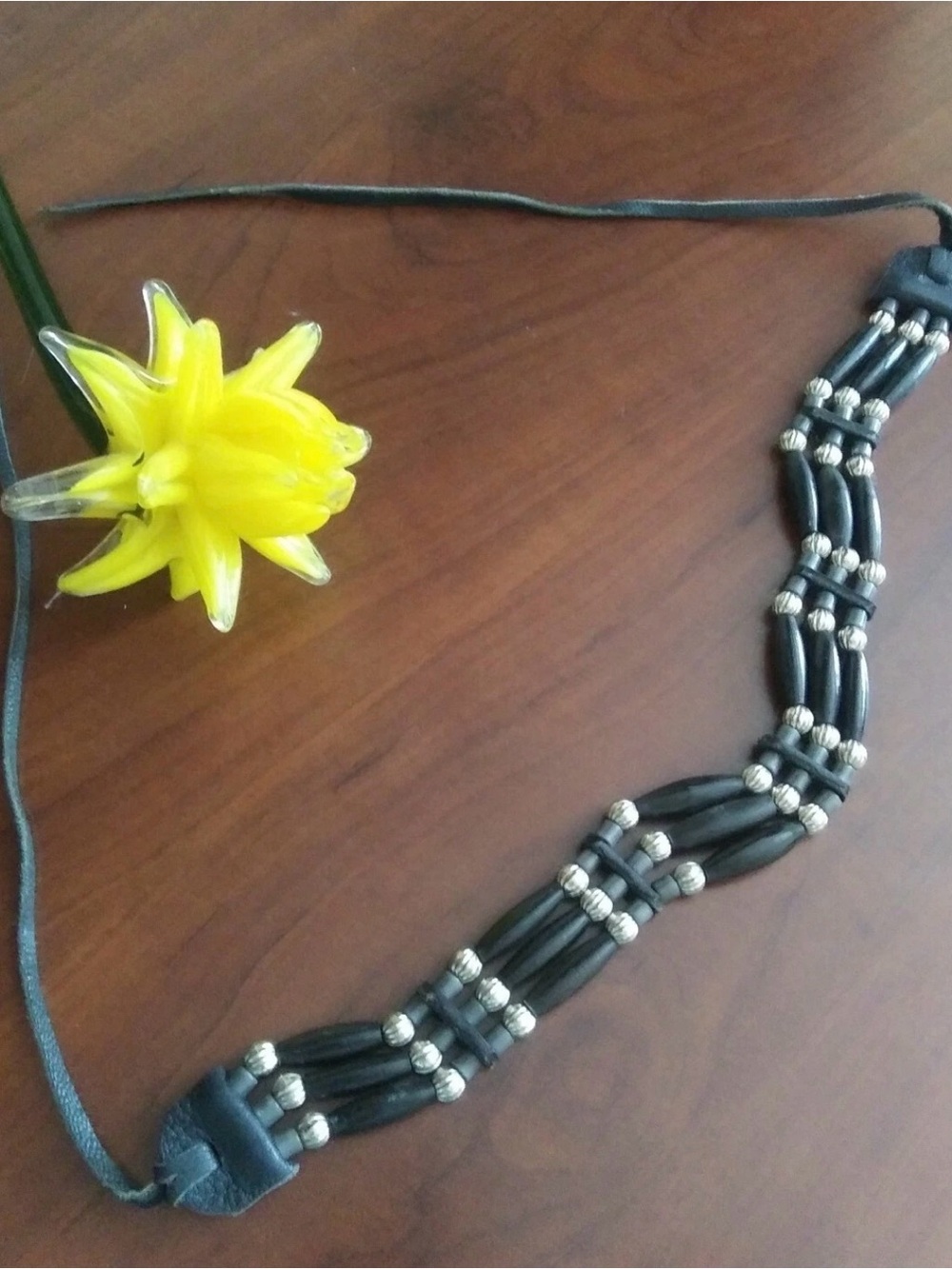 🤎🐴Vintage Western Native American Style Black & Silver Bead Necklace OS